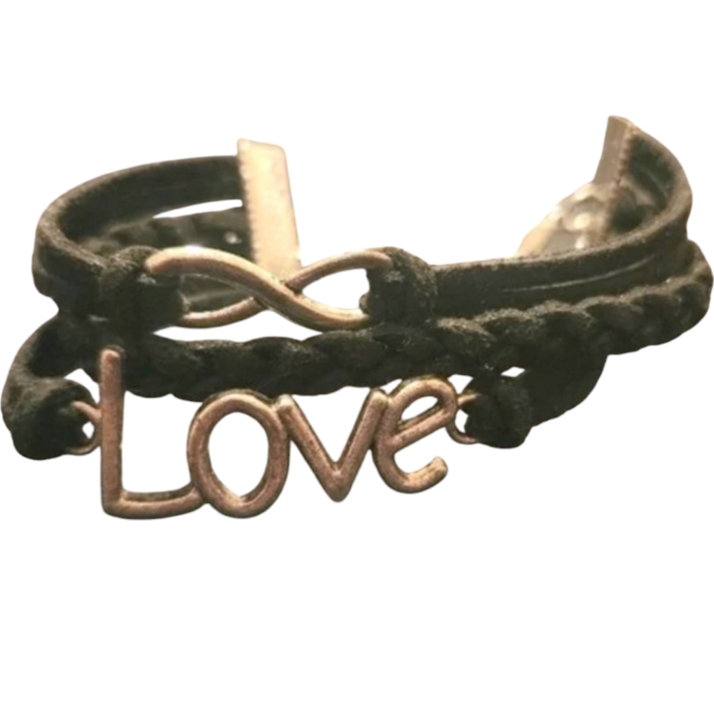 Black & Silver Infinity Love Wrap Bracelet NEW Handmade